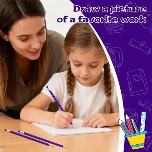 60 PCS Purple Pencils Bulk with Eraser, Pre-Sharpened HB Pencils for Writing & Drawing, School Supplies for Kids Homework, Tests, Art Crafts & Teacher Grading (Purple)