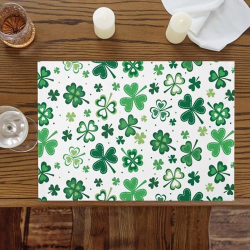 Vandarllin St Patrick's Day Green Shamrocks Clover Placemats Set of 4, Cotton Linen Heat Resistant Table Mats Washable Spring Holidays Decorations for Kitchen Dining Table