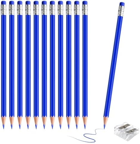 12 PCS Blue Pencils with Eraser, Pre-Sharpened HB Pencils for Writing & Drawing, School Supplies for Kids Homework, Tests, Art Crafts & Teacher Grading (Blue)