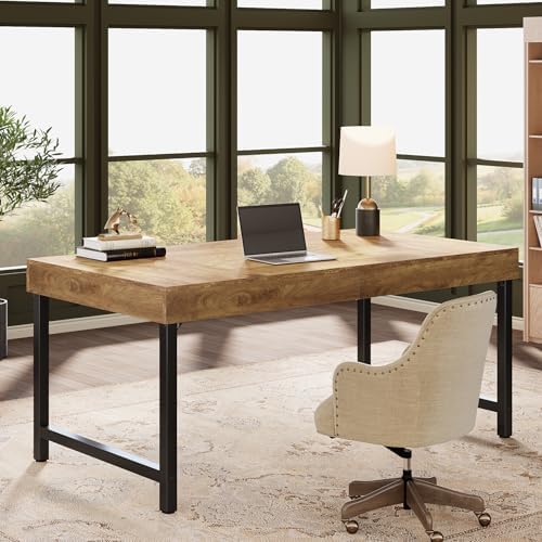 Tribesigns 55" Industrial Executive Desk for Home Office, Rustic Simple Computer Laptop Desk with Strong Metal Legs, Study Writing Table Business Workstation, Small Conference Table