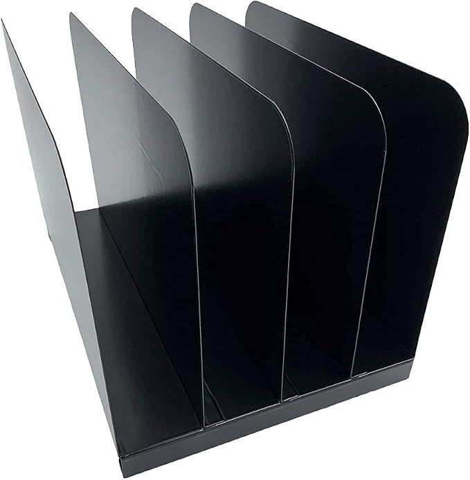 Huron Desktop File Organizer Vertical 4 Slot, Black Commercial Grade Steel