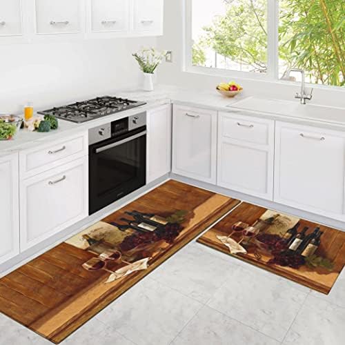 Wine Kitchen Rugs and Mats for Floor 2 Piece Sets, Farmhouse Wine Kitchen Rug in Front of Sink for Standing for Country Kitchen Decor 17"X30"+17"X47"