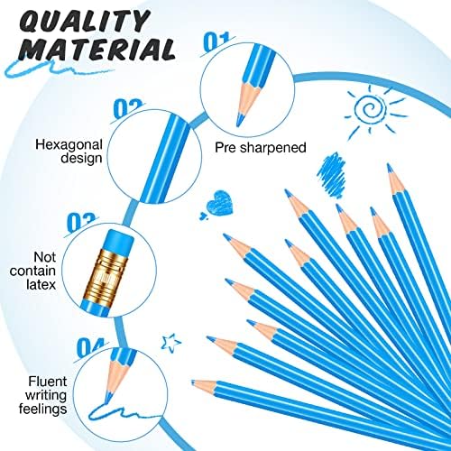 Tatuo 60 Pcs Pencils Pre Sharpened Checking Pencils with Eraser Erasable Colored Pen for Map Coloring Tests Sketch School Office Editing Kids Adults Favors Grading(Blue)