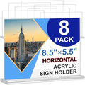 Acrylic Sign Holder 8.5 x 5.5, 8 Pack Double-Sided Standup Table Top Clear Sign Holders, T Shape Horizontal Plastic Acrylic Picture Frame Menu Flyer Paper Holder Display Stands for Office Store Wedding