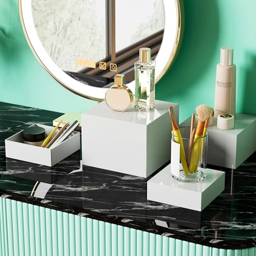 8” Buffet Risers with Mini Signs, Buffet Table Risers and Stands, Acrylic Cube Display Box for Catering Party Table Food Display, Dessert, Cakes - White, Set of 8 Boxes