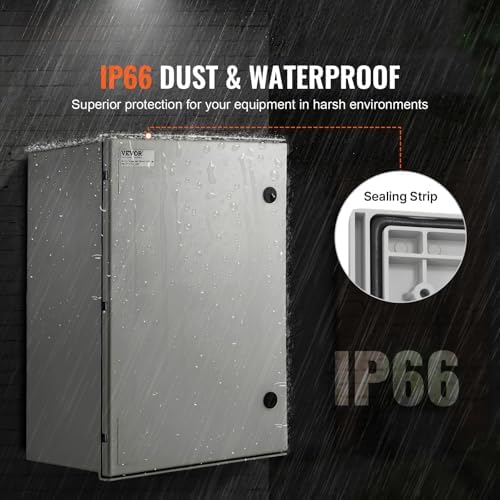 VEVOR Fiberglass Enclosure 23.6 x 15.7 x 9.1 Electrical Enclosure Box NEMA 3X Electronic Equipment Enclosure Box IP65 Weatherproof Wall-Mounted Electrical Enclosure with Hinges & Quarter-Turn Latches