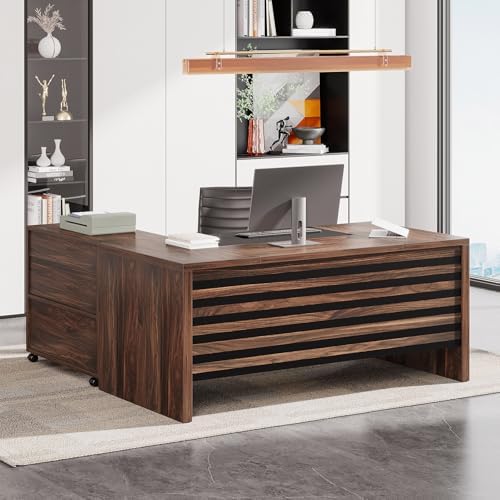 Tribesigns 62.2" L-Shaped Executive Desk with Mobile File Cabinet