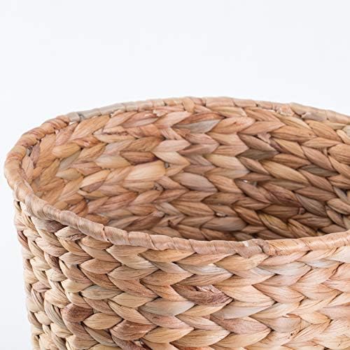 Natural Water Hyacinth Round Waste Basket - for Bathrooms, Bedrooms, or Offices