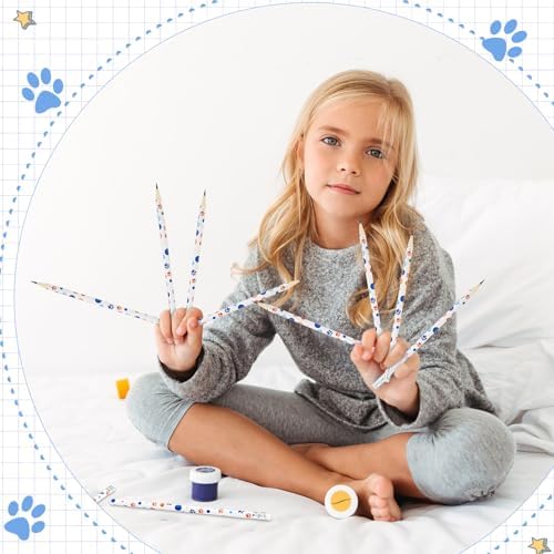 Tenceur 100 Pcs Blue Paw Dog Print Pencils Bulk Wooden Writing Novelty Pencils with Erasers Blue and Orange Dog Paw for Classroom Doggy Party Favors Welcome Back to School Party Supplies