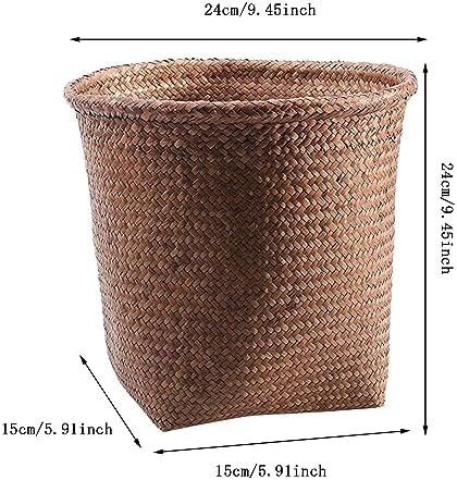Woven Rattan Trash Can Wastebasket for Bathroom Bedroom Kitchen Small Garbage Cans Home Textile Storage Straw Rubbish (Coffee, One Size)