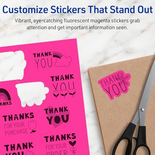 Avery® Printable Sticker Paper, 8-1/2" x 11", Full-Sheet Labels, Neon Magenta Labels, Laser/Inkjet Printable, 10 Total, Great for Packaging and Stickers