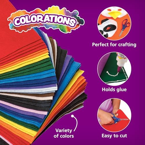 Colorations 100% Polyester Felt Sheets 6" x 9", 10 colors, 1mm Thick, 100 Sheet Pack for Sewing and DIY Arts & Crafts Projects (Item #EZFELT),orange | Ages 3+, PreK+, 100 Sheet Pack for Sewing & DIY Arts & Crafts Projects
