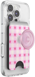 PopSockets Phone Wallet for MagSafe with Grip- Blush Gingham | PopWallet, Holds 3 Cards, Magnetic, Removable, Secure, Checkered, Pink