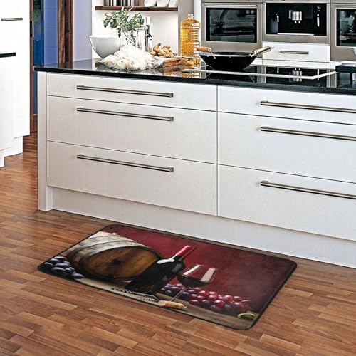 Red Wine Glass Grapes Kitchen Rug Romantic Floor Comfort Mats Bath Rugs Entryway Welcome Non Slip Area Rug for Bedroom Living Room Doormats Home Decor 39" X 20"