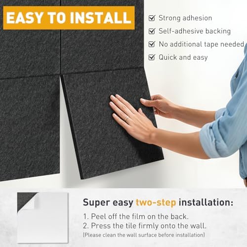 Fabric Bulletin Board 36"x24", 6-Pack Felt Wall Tiles, Black