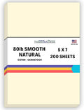 200 Natural Smooth Card Stock Sheets Paper - 5 X 7 Inches Photo Card Frame Size - 80# (80 lb/Pound) Cover Weight - Quality Paper - Smooth Finish