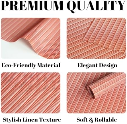 Placemats Set of 8 Vinyl/Plastic Woven Place Mats for Kitchen Table Indoor/Outdoor Washable Placemat Wipeable Dining Table Mats (Red Stripes,8)