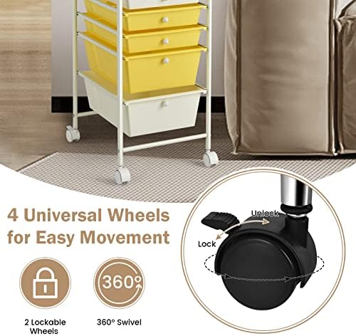 COSTWAY 6-Drawer Rolling Storage Cart, Art Craft Tools Organizer on Wheels