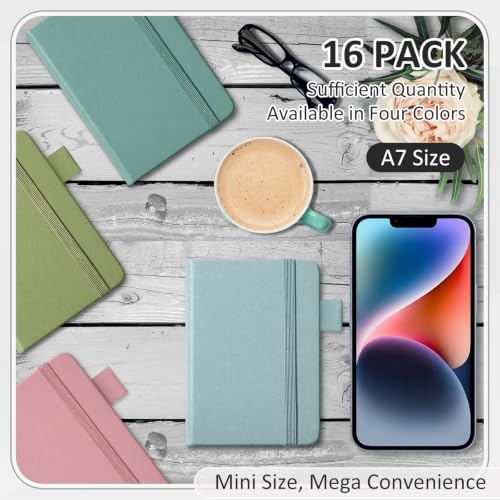 Ceenna 16 Packs Pocket Small Notebook Journals with Pen Holder Mini Notebook Bulk 192 Pages/96 Sheets Hardcover with Thick Lined Paper 3" x 4.4" A7 Small Notepad Morandi Color for Home & Journey