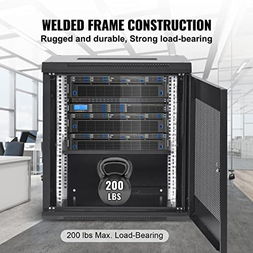 VEVOR 12U Wall Mount Network Server Cabinet, 14.8'' Deep, Server Rack Cabinet Enclosure, 200 lbs Max. Ground-Mounted Load Capacity, with Locking Door Side Panels, for IT Equipment, A/V Devices | for IT Equipment A/V Devices, 200 lbs Max. Ground-Mounted...