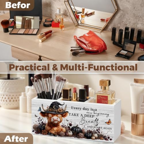 Fall Halloween Highland Cow Pencil Pen Holder for Desk Organizer