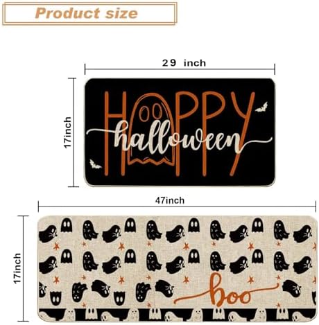 Baccessor Happy Halloween Kitchen Mats Set of 2, Spooky Ghost Kitchen Rugs for Floor Low-Profile Farmhouse Halloween Party Home Kitchen Decor 17x29 and 17x47 Inch