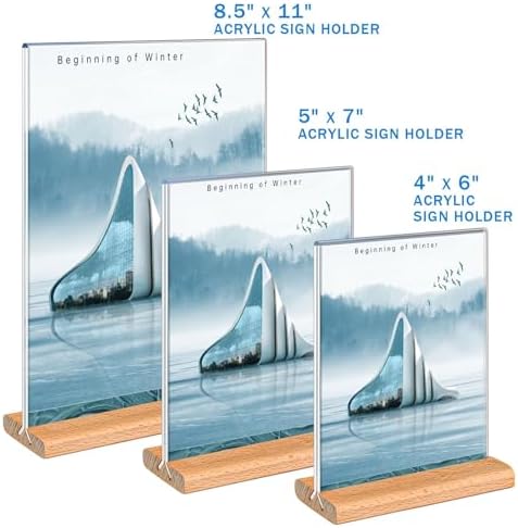 Kersally Acrylic Sign Holder 8.5 x 11, 4 Pack Double-Sided Clear Vertical Table Display Stands with Wood Base,Acrylic Frame Menu Flyer Paper Holder for Stores, Restaurants, Hotels, Office, Show Fair
