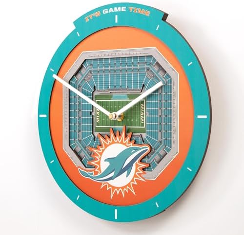 YouTheFan NFL Miami Dolphins StadiumView 3D Wall Clock