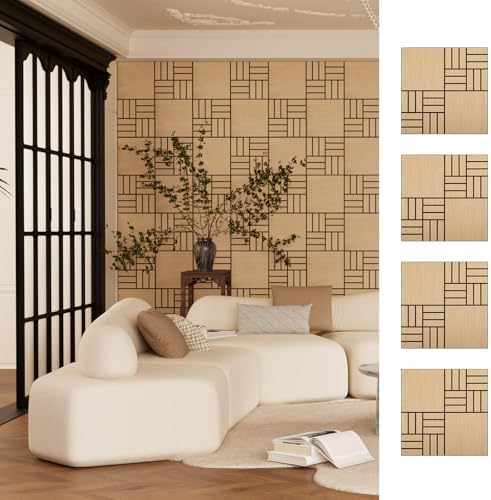 4 Packs Acoustic Wall Panels - Self-Adhesive 3D Wood Slat Wall Panel- Peel and Stick Sound Absorbing Panels for Noise Reducing - Feature Wall Decor for Home & Office