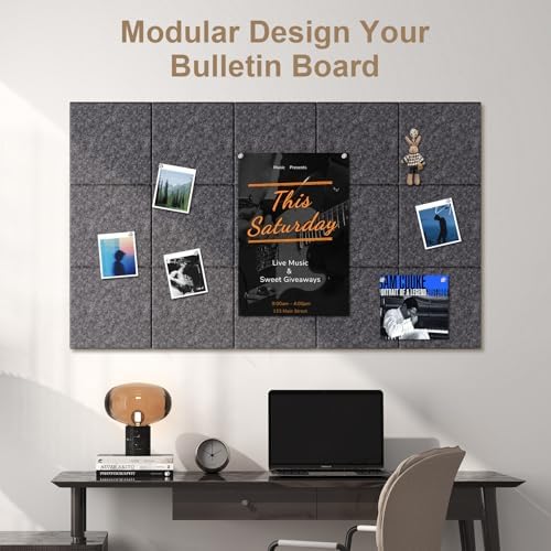 Large Felt Bulletin Board 48" x 36" Self Adhesive Cork Board Alternative 12 Pack Felt Wall Tiles Cork Boards For Walls Thick Slat Wall Panels For Home Office Classroom Decor Pin Board-Black