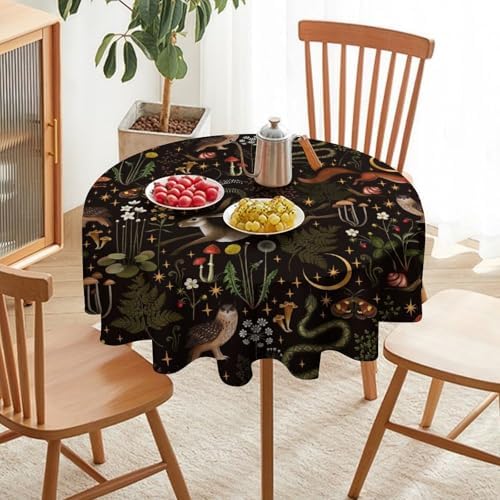 Rustic Forest Tablecloth, Fairy Tale Forest Woodland Wild Animals Moths Flowers Moon Star Table Cover for Home Kitchen Dining Table Party Camping Decor, 60x60in