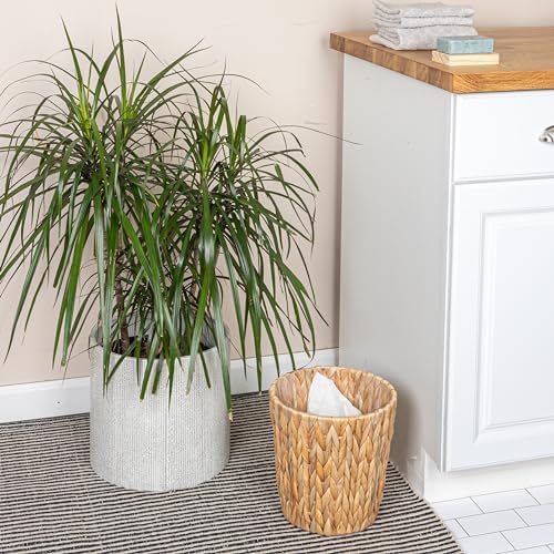 Household Essentials Handwoven Round Water Hyacinth Waste Basket with Plastic Liner, Natural