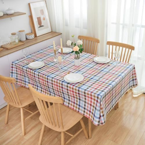 LIBERECOO Heavy Duty Vinyl Tablecloth with Flannel Backing Waterproof Oil-Proof Plastic Table Cloth Stain-Resistant Wipeable Rectangle or Square Table Cover for Indoor and Outdoor 60 x 84 Inch