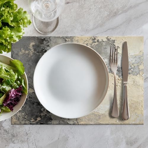 Batmerry Taupe Squares Texture Linen Placemats Set of 6, Grey and Beige Art Painting Washable Table Mats for Kitchen Table Thickened Heat Insulation Dining Set Indoor Outdoor 12X18 in