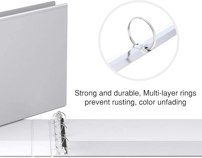 4 Pack of 8.5" X 11" Landscape View Binder, 3-Ring 1.5 Inch Capacity Round Ring, White Horizontal Formatted with Clear Cover Pockets for Documents, Spreadsheets, Projects and More