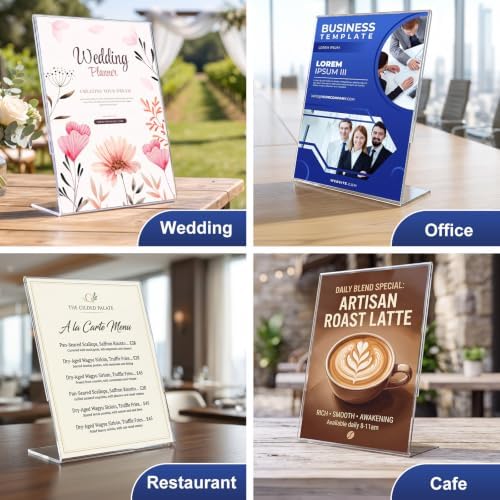 18 Pack Acrylic Sign Holder 8.5 x 11, Plastic Clear Display Stand for Tabletop, L-Shaped Vertical Acrylic Paper Holder for Menu, Flyers, Office, Restaurants, Documents, Store, Desktop