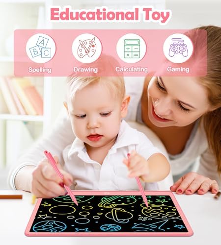 LCD Writing Tablet Doodle Board,16 Inch Colorful Drawing Pad for Kids,Mess Free Coloring for Toddlers Toys Gifts for 3 4 5 6 7 8 Year Old Girls Boys Home School Office Handwriting Tablet -Pink