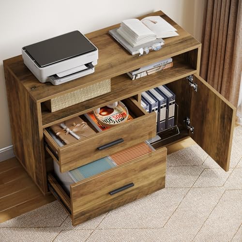 Tribesigns L Shaped Desk with Drawer Cabinet, 63" Executive Computer Desk and lateral File Cabinet, 2 Piece Home Office Furniture with Drawers for Hanging, Door