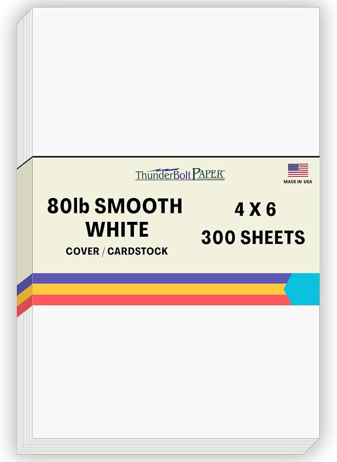 300 Bright White Smooth Card Paper Sheets - 4" X 6" (4X6 Inches) Photo|Card|Frame Size - 80# (80 lb/Pound) Cover Weight - Quality Paper for Consistency in Print as a Result of The Smooth Finish