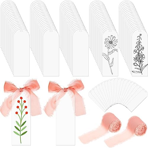 Yeaqee 100 Pcs Arch Shaped Clear Acrylic Bookmark Blanks with Ribbon