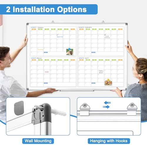 Dry Erase Calendar for Wall 4 Month, 48" x 36" Large White Board Calendar