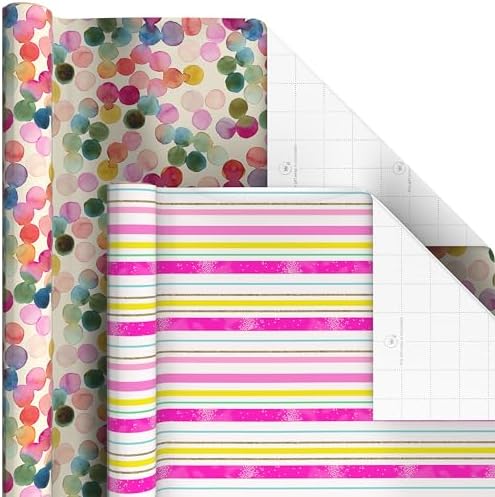 Hallmark Pretty Wrapping Paper with Cutlines on Reverse (6 Rolls: 180 Square Feet Total) Flowers, Butterflies, Stripes, Dots for Birthdays, Mother's Day, Valentine's Day
