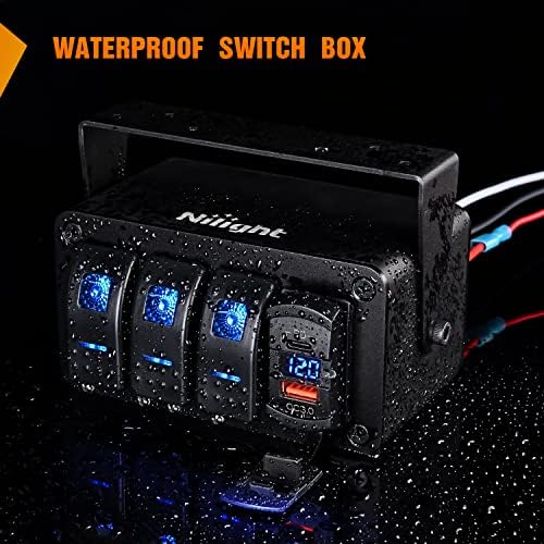 Nilight 3 Gang Rocker Switch Box 12V SPST ON Off PD Type C and QC 3.0 USB Charger Voltmeter Waterproof Aluminum Panel DIY Stickers for Boats Cars RVs Trucks
