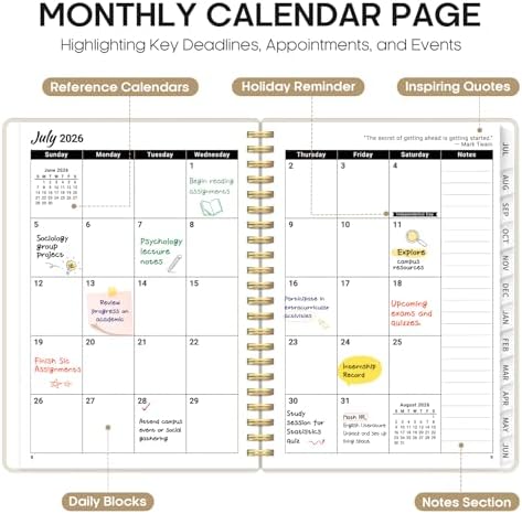 Taja Planner 2026-2027, 6.3" x 8.5" Calendar Planner, Jul 2026-Jun 2027 | A5 Hardcover Weekly & Monthly Academic Year Planner, Large Planning Agenda With Tabs, School & Office Supplies, Beige