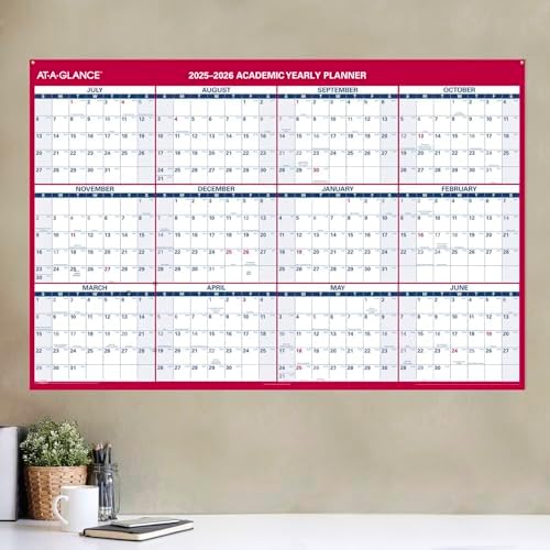 AT-A-GLANCE Erasable Calendar 2025-2026, Dry Erase Wall Planner, 48" x 32", Extra Large, Academic & Regular Year, Double Sided, Horizontal (PM326S28)