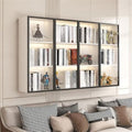 Wall Hanging Lateral Filing/Vertical Timber Wall Unit Transparent Glass Door Shelf Wall-Mounted Wood Bookcase Action Figure Model Storage Cabinet Display Case Warm White 63" L x 10" W x 38" H