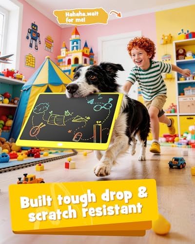 LCD Writing Tablet 16 Inch, Toys for 3 4 5 6 7 8 9Year Old Boys Girls, Colorful Doodle Board Drawing Tablet, Gift for Boys Age 3-12 Years, Memo Board, Drawing Pads with Lanyard (Yellow-16 Inch)