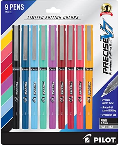 PILOT Precise V7 Rollerball, Limited Edition Assorted Colors, Pack of 9