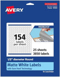 Avery® TrueBlock® Matte White Round Labels, Sure Feed® Technology, 0.5" Diameter, 3,850 Matte White Labels, Print-to-The-Edge, Laser/Inkjet Printable, Great for Product Merchandising Stickers