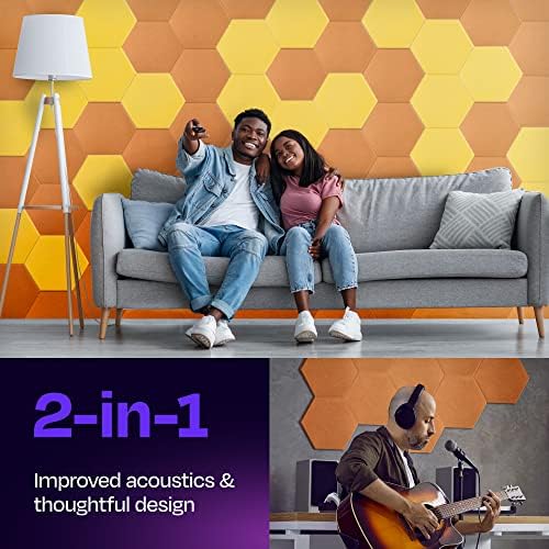 Acoustic Panels 12-Pack Soundproof Wall Panels 12"X10.4"X0.4" Sound Panels High Density Sound Dampening Panels - [70'S Orange Hexagon]